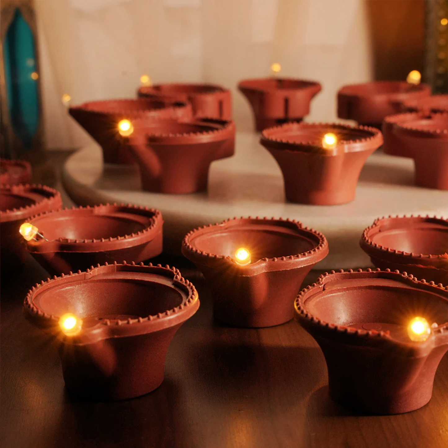 🪔 Pack 24 GLOWSPACE LED Brown Diya with Water Sensor