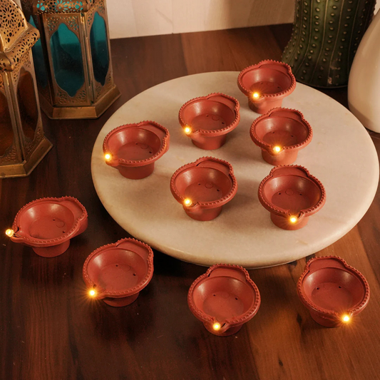 🪔 Pack 24 GLOWSPACE LED Brown Diya with Water Sensor