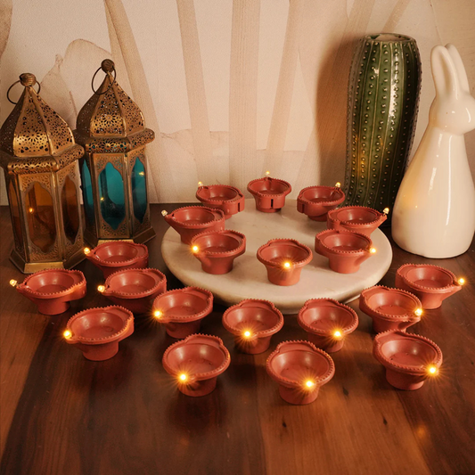 🪔 Pack 24 GLOWSPACE LED Brown Diya with Water Sensor
