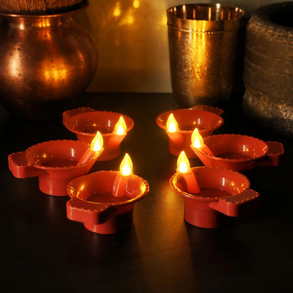 🪔 Pack 24 GLOWSPACE LED Brown Diya with Water Sensor
