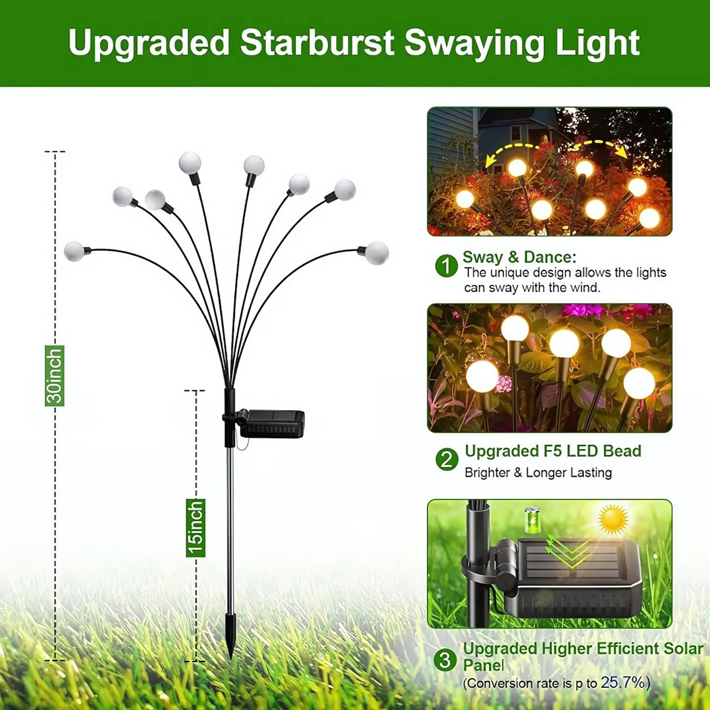 Pack of 2 GLOWSPACE Solar Powered Firefly Lights Waterproof, Solar Starburst Swaying Lights