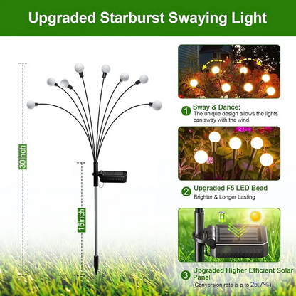 Pack of 2 GLOWSPACE Solar Powered Firefly Lights Waterproof, Solar Starburst Swaying Lights